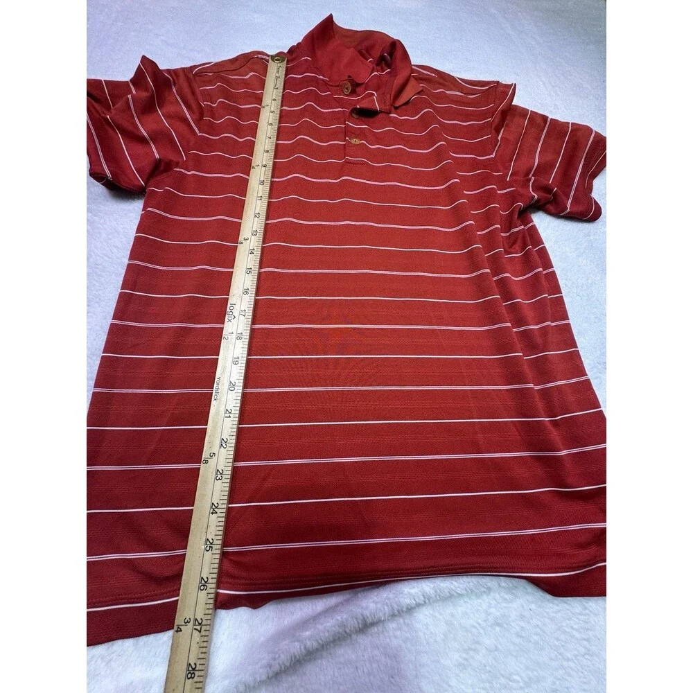 Nike Golf Polo‎ Shirt Mens Size Medium Performance Dri-Fit Polyester Red Stripe